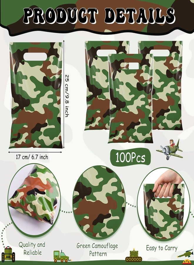 Funrous 100 Pcs Camo Party Gift Bags Green Camouflage Birthday Party Favor Goodie Bags Military Plastic Candy Totes for Veterans Army Baby Shower Birthday Decorations Supplies - Image 2